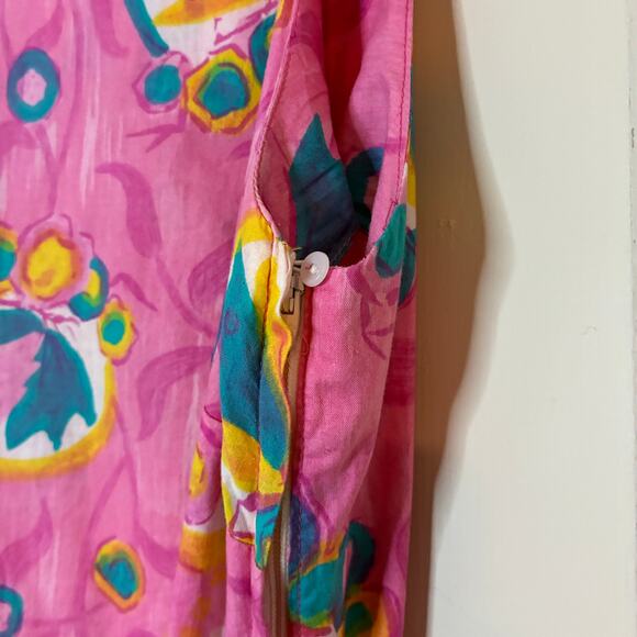 Donna Lee of California Sun Dress Vintage MOD Pink Floral 1960s-1970s Size 16 - Picture 6 of 8